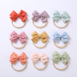 Baby Lace Embroidered Hair Bow Nylon Headband Solid Bowknot Nylon Elastic Hairbands for Newborn Toddler Girls Hair Clip