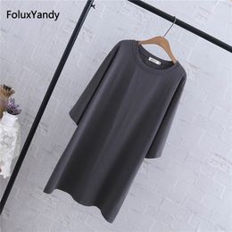 Three Quarter Sleeve Tops Tees Women Plus Size 3 4 5 XL Casual Loose Long T-shirts Black Red Gray QYL219 210306