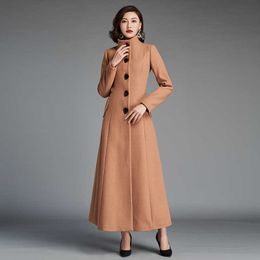 Retro single breasted over the knee Woollen jacket female winter thick mink cashmere was thin warm Woollen coats with belt F258 210930