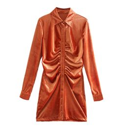 Autumn Women European And American Style Deep V Sexy Slim Fold Single-Breasted Lapel Female Long-Sleeved Dress 210531