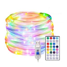 LED Rope Light Strings 10M 100leds 16 Colours Changing USB Ropes Tube String Lights with Remote IP65 Waterproof Christmas Home Garden Yard Decoration