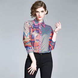 Women Runway Shirts Blouses Tops New Fashion Long Sleeved Vintage Shirt Polk Dot Printed Shirts Female Blusa Feminina 210225