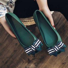 Women Jelly Shoes Peep Toe Slip On Ladies Beach Shoe Bowtie Casual Fashion Female Flat Sandals Solid Colour Outdoor Comfortable Y0721