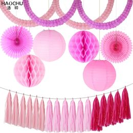 1Set 23pcs Mixed DIY Tissue Paper Tassel/Garland/Lantern/Fans/Honeycomb Balls Party Decorations Wedding Kids Unicorn Birthday Y201006