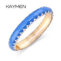 Kaymen Fashion Expandable Enamel Painted with Rhinestone Cuff Bangle Bracelet for Girls Colourful Statement Bangle 3 Colors 3142 Q0719