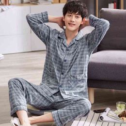 Men Pyjama Set Soft Long Seleeve 2 Pcs Sleepwear Suit Male Sleep Clothing Night Home Wear Casual Pyjama Pijama Hombre 211111