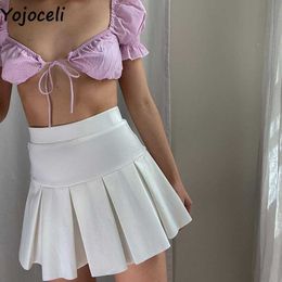 Yojoceli Elegant pleated short winter skirt women Casual high waist slim mini Cool autumn sexy chic bottom 210609