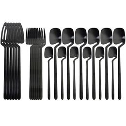 24pcs Black Cutlery Set Spoon Fork Knife Tableware Kitchen Decor Dinnerware s Ice Cream Desserts Soup Coffee Use 211229