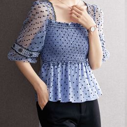 Blusa Mujer Korean Fashion Blouse Chiffon Shirt Women Spring and Summer French Short-sleeved Shirt Short Tops 14725 210527