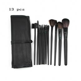 13 Pcs Makeup Brush Set Professional with Bag Black Wood Handle Goat Hair Cosmetic Brushes Kit