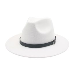 fedora s women Wide Brim band belt black white felted men church wedding decorate women's hat 2021 sombreros de mujer