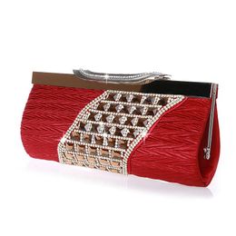 Red Color Ruched Evening Bags Fashion Diamonds Party Handbags Metal Satin Day Clutch Mixed Color Wedding Banquet Purse