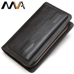 Wallet Genuine Leather Men's Fashion Hight Quality MVA Clutch Male Double Zipper Bags purse Passpoor Phone for credit car