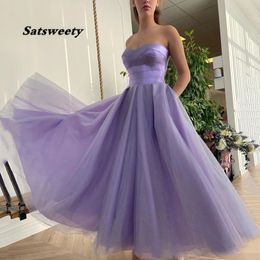 Sexy Purple Satin and Tulle Ankle Length Prom Dress Elegant A-Line Sweetheart Formal Evening Party Gowns Sleeveless with Pockets High Quality 2021 Latest Custom Made