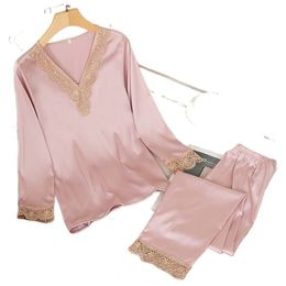 4611c-4 Womens Silk Satin Pyjamas Pyjama set Sleepwear Suit Female Sleep Two Piece Set Loungewear Home Wear49b1-1 211112