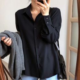 2021 Spring Women Solid Long Sleeve Chiffon Blouse Office Lady Elegance Oversize Black HB Shirts Korean Style White Tops T08905F 210225