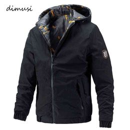 DIMUSI Autumn Men's Bomber Jackets Fashion Both-Side Wear Hooded Coats Casual Outwear Windbreaker Baseball Jackets Man Clothing Y1122