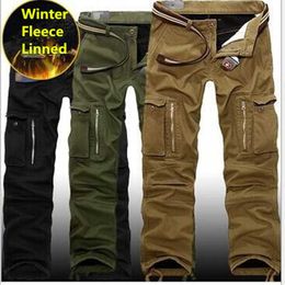 29-40 Plus size Men Cargo Pants Winter Thick Warm Pants Full Length Multi Pocket Casual Military Baggy Tactical Trousers 211119