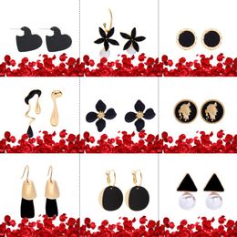 Dangle & Chandelier Cute Creative Gold Colour Black Elegant Flower Drop Stud Earrings For Women Gifts Charming Date Gift Earring Handmade Cla