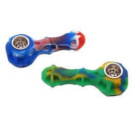 4 inch Silicone Pipe Smoking Pipes With Oil Herb Hidden Metal Bowl Tobacco Pyrex Colorful Bong Spoon Pipe
