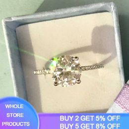 Free Sent Certificate Sterling Silver 925 Ring Luxury Big 9mm 3.0ct Lab Diamond Solitaire Ring Women Silver 925 Jewellery R316 X0715