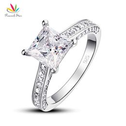 Peacock Star 925 Sterling Silver Wedding Anniversary Engagement Ring 1.5 Ct Princess Cut Jewellery CFR8009 Y0723