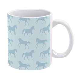 Mugs Blue Galloping Horses White Mug 11oz Funny Ceramic Coffee Tea Milk Cups Horse Pony Ponies Equine Equestrian Jumper