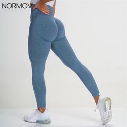 NORMOV Women High Waist Leggings Seamless Fitness Push Up Sexy Bubble Butt Slim Sport Gym Workout Jegging Female 211108