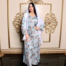 Ethnic Clothing Floral Print Hijab Dress Moroccan Sfifa Braid Jalabiya For Women Saudi Dubai Abaya Islam Muslim Party Evening Robe