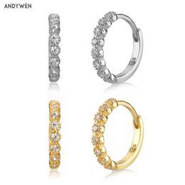 ANDYWEN 925 Sterling Silver 9.5mm Hoops Crystal CZ Special Ring Round Loops Fashion European Women Luxury Jewelry 210608