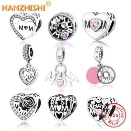 Fit Original Pandora Charms Bracelet 925 Sterling Silver MOM Heart Charm Bead DIY Jewellery Accessory Making Mother Gift berloque Q0531