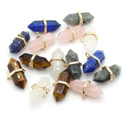 Natural Stone Hexagon Charms Rose Quartz Healing Reiki Crystal Pendant DIY Necklace Earrings Women Fashion Jewellery Finding 17x35mm