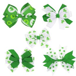 Baby Girls Barrettes hairpins St. Patrick Day Hair Clips Kids Bowknot Barrette Floral Bow Hair pins With Metal Teeth Clip Boutique Accessories QHC154