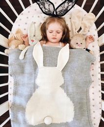 "Adorable INS Bunny Ears Blanket - Three-dimensional Rabbit Children's Knitted Carpet Beach Mat - Soft Baby Holding Rug - Perfect for Playtime and Naptime"