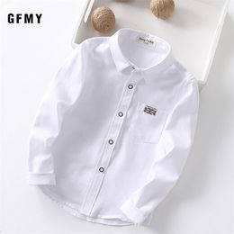 GFMY New Spring Oxford Textile Cotton Solid Colour Pink Black Boys white Shirt 3T-14T British style Childrens Tops 210306
