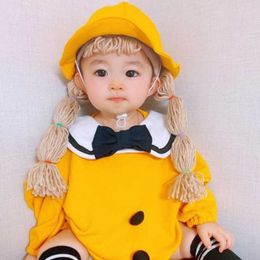 Arrivals Baby Kids Girl Sun Block Bucket Hat Spring Summer Children Girls Long Hair Pigtail Braid Wig Hat Cap Yellow 210713