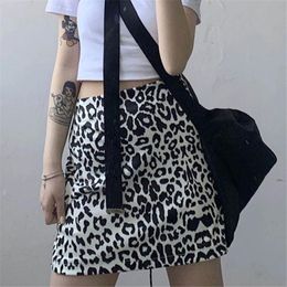 Skirts Sexy Leopard Print Skirt Women Japanese Slim High Waist Mini Wrap Summer Casual Female Bodycon A-line Short Street