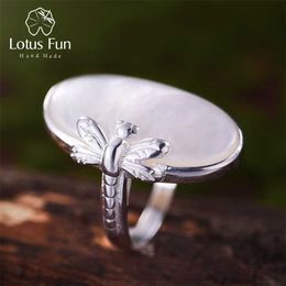 Lotus Fun Real 925 Sterling Silver Natural Shell Creative Handmade Designer Fine Jewellery Vintage Long Rings for Women Bijoux 211217