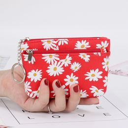 Daisy Print Geldbörse Damen Mini Geldbörsen Clutch mit Reißverschluss Schlüsselanhänger Kleine Münztasche Tasche Damentasche Schlüsselkartenhalter Geldbörse