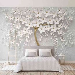 Custom Any Size Murals paper 3D Stereo White Flowers Painting Living Room TV Sofa Bedroom Backdrop Wall Papel De Parede