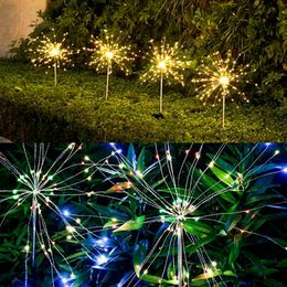 Strings Colourful Fire Lamp Outdoor LED Solar Firework Light Fairy Patio Garland String Garden Lawn Street Party DecorLED