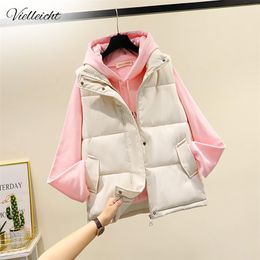 Vielleicht Winter Women Sleeveless Vest Warm Plus Size 3XL Down Cotton Padded Waistcoat Female Mandarin Collar Vest Jacket 211101