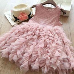 Summer Girls' Dress Fashion Yarn Stitching Puff Princess Party Children Baby Kids Girls Clothing 210625