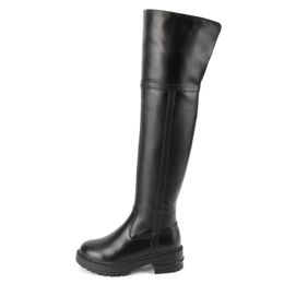 Real Leather Women Over Knee Boots Warm Fur Winter Shoes Woman Plush Fashion Platform Zip Long Boot Footwear Size 34-40