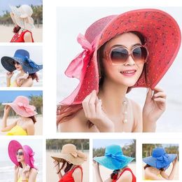 Newest Foldable Lady beach straw hats Sun Hat Ladies Wide Brim Straw Hats Outdoor Foldable Beach Panama Hats Church Hat ZC010