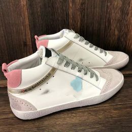 Golden Mid Star Top High Shoes fashion Sneakers Italy Classic White Do-old Dirty Designer Man Women Shoe pink-gold glitter And leat