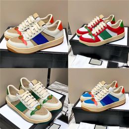2022 Screener Casual Shoes Designer Distressed Leather Sneakers Vintage Stripe Rubber Canvas Splicing Trainers Luxury Mesh Dirty Sneaker Fashion Men Women 35-45