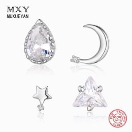 Stud 925 Sterling Silver Star Moon Triangle Tears Four Earrings For Women 2021 Trend Jewellery Gifts MUXUEYAN