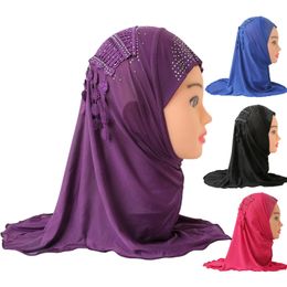 2021 Lace Hijab Scarf for Kids Muslim Girls Islamic Headscarf Turban Caps Fit 2-7 years old Arab Full Cover Amira Shawls Headwear