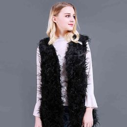 Fashion Women Faux-fur Coat Jacket Ostrich Vest V Neck Sleeveless Lady Solid Faux-Fur 211207